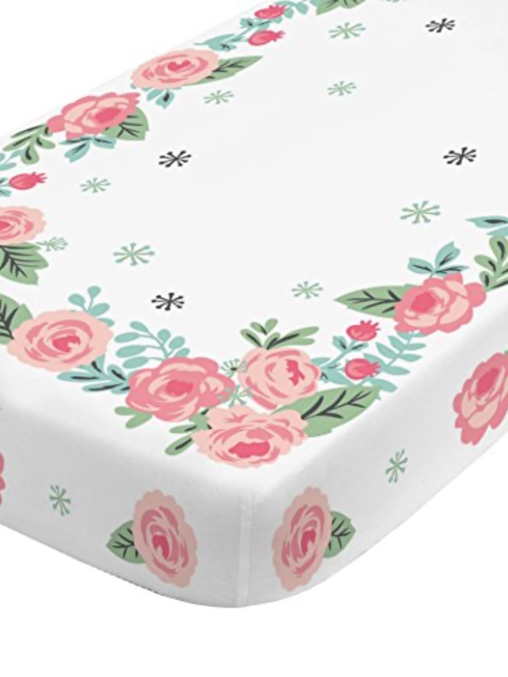 NoJo Roses Crib Sheet, Pink, Green